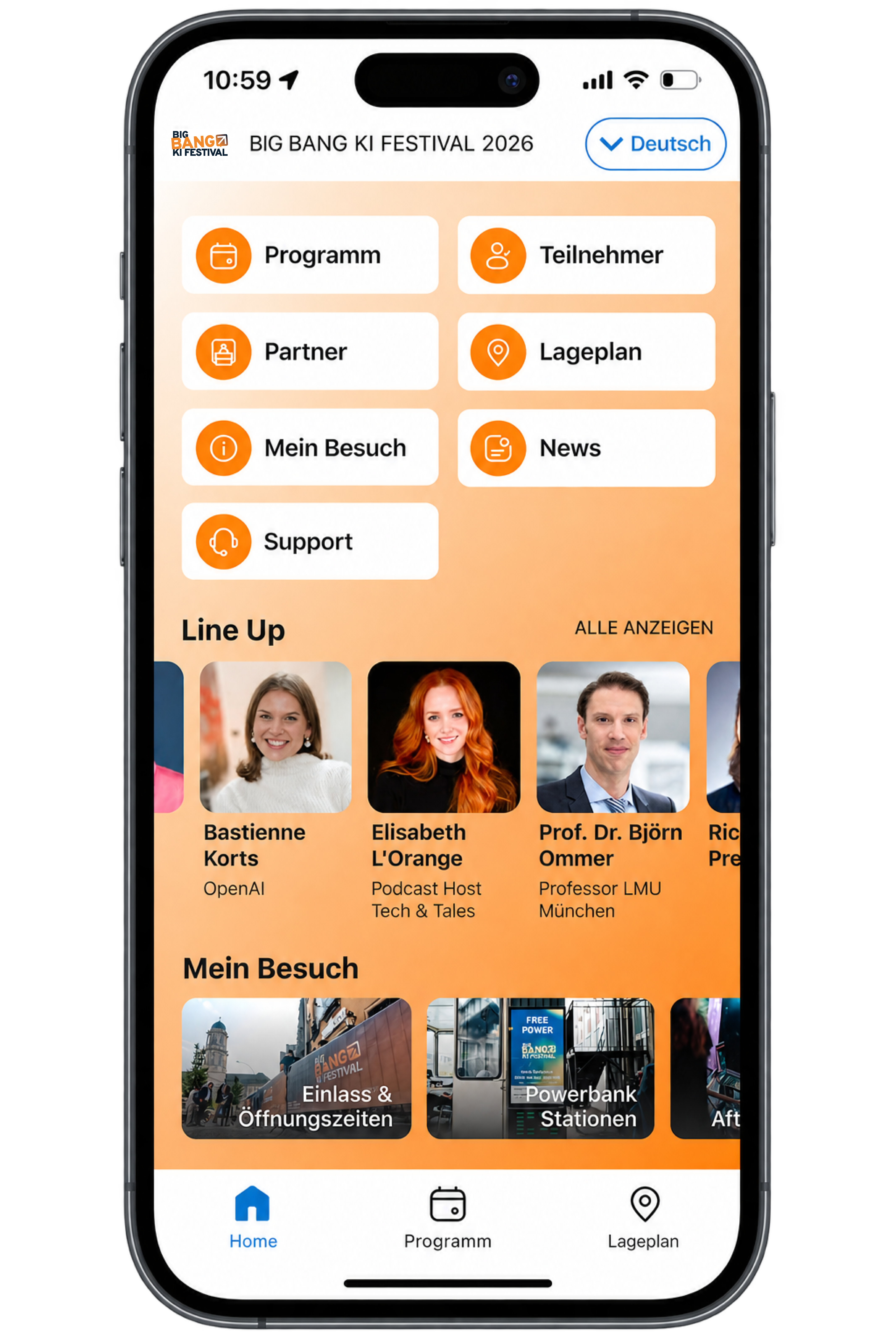 Screenshot der BIG BANG KI Festival-App mit der Startseite